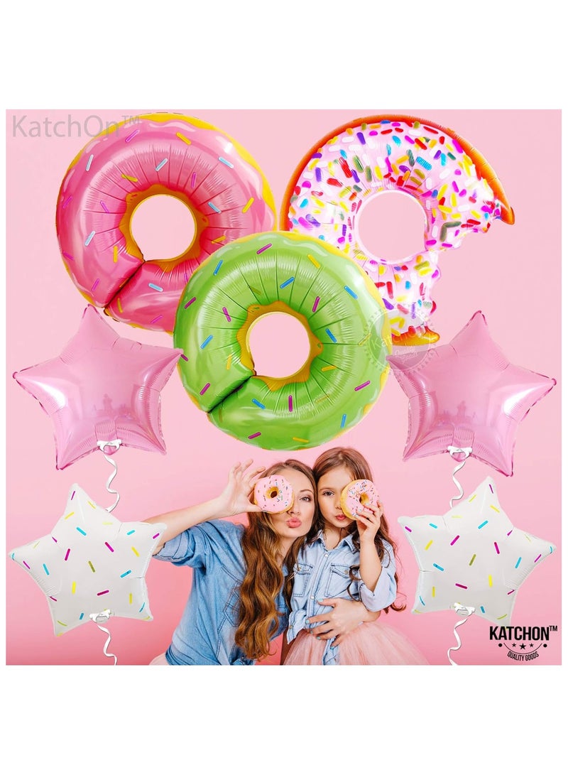 KATCHON Big Donut Mylar Foil Balloon Decorations Kit - 21 Inch, Pack of 5 | Donut Time With Colorful, Pink, Green, Brown Donut Balloon | Donut Themed Multicolor Party Supplies for Birthday and Baby Shower - Image 5